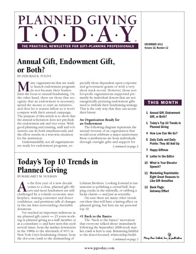 December Issue of Planned Giving Today